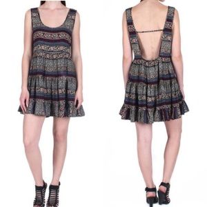 M. Fredric Boho Striped Mini Dress with Open Back Detail